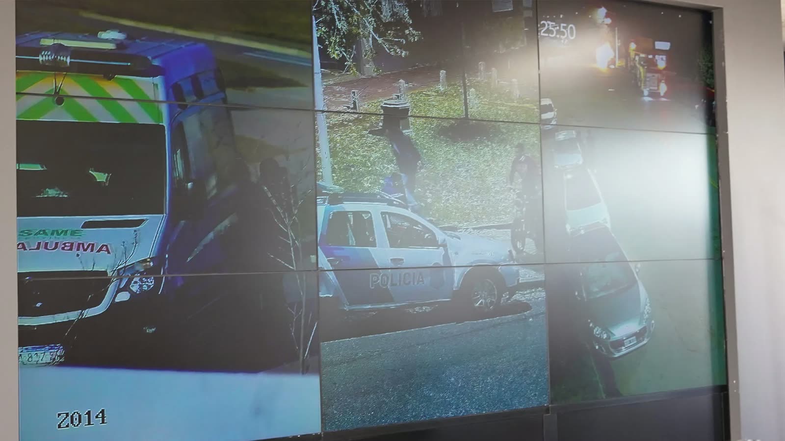 Videowall del Centro de Monitoreo con cámaras urbanas