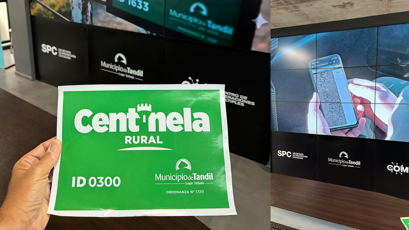 Kit verde de Centinela Rural con identificador ID 0300 frente al Centro de Monitoreo