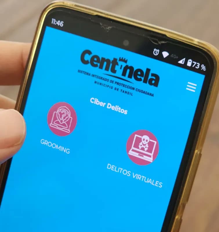 Pantalla de Centinela con accesos sobre grooming y delitos virtuales
